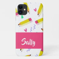 Yellow pencils and scrabbles on white iPhone 11 case