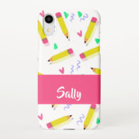 Yellow pencils and scrabbles on white iPhone XR case