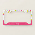 Yellow pencils and scrabbles on white license plate frame