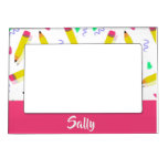 Yellow pencils and scrabbles on white magnetic frame