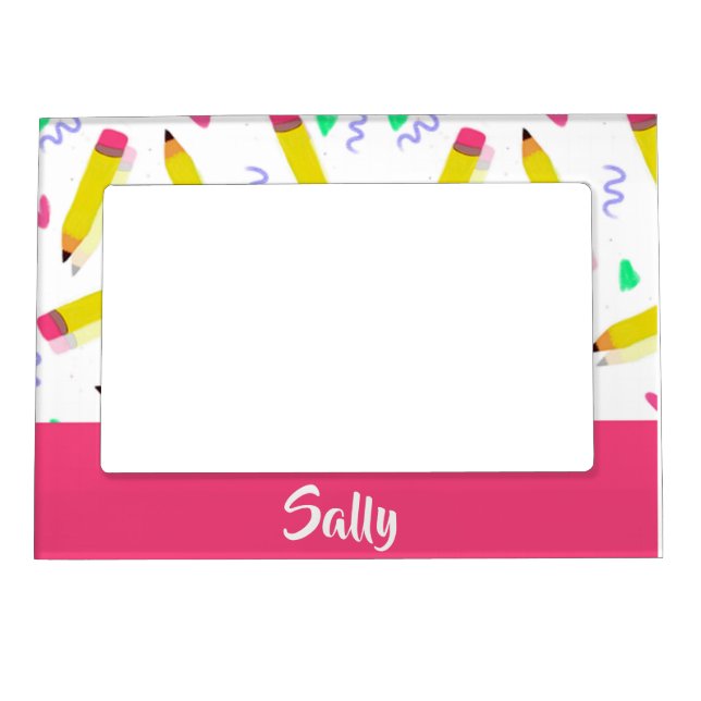 Yellow pencils and scrabbles on white magnetic frame (Front)