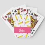 Yellow pencils and scrabbles on white poker cards