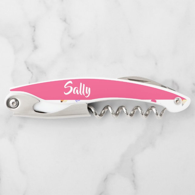 Yellow pencils and scrabbles on white waiter's corkscrew (Front)