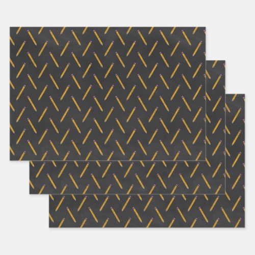 Yellow Pencils on Chalkboard Wrapping Paper Sheets