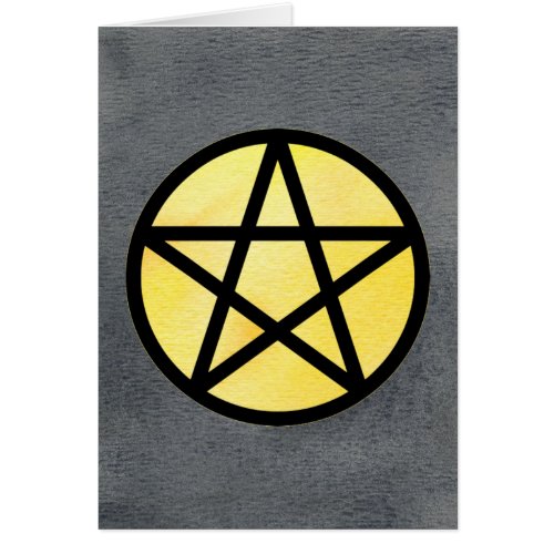 Yellow Pentacle on Black Watercolor Card