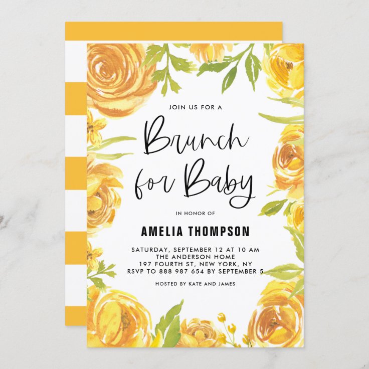 Yellow Peonies And Roses Floral Wreath Baby Shower Invitation | Zazzle