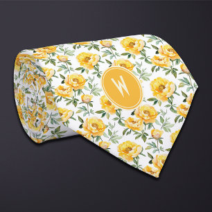 Yellow Peonies Floral Neck Tie