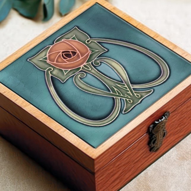 Yellow Peony Blue Decor Art Nouveau Art Deco Ceram Ceramic Tile (Creator Uploaded)