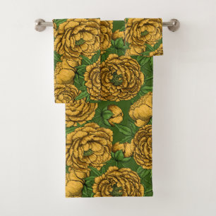 Yellow peony bouquet bath towel set