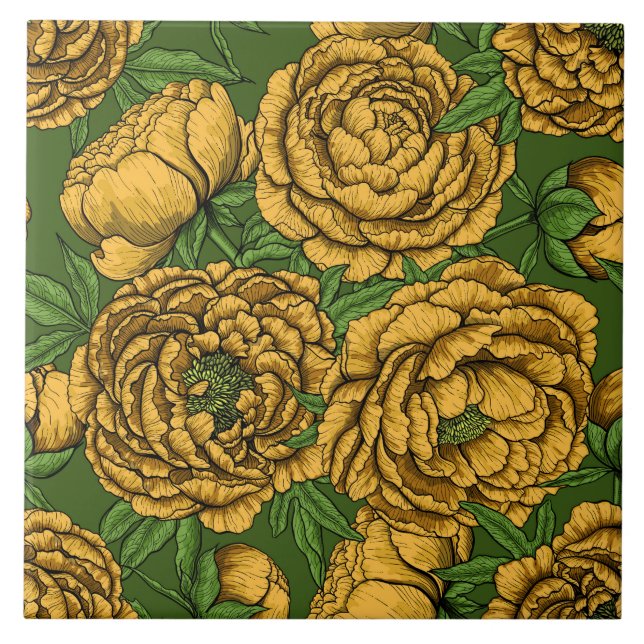 Yellow peony bouquet ceramic tile (Front)