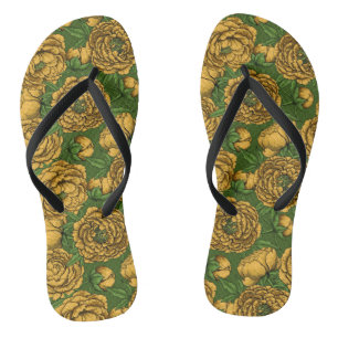 Yellow peony bouquet flip flops