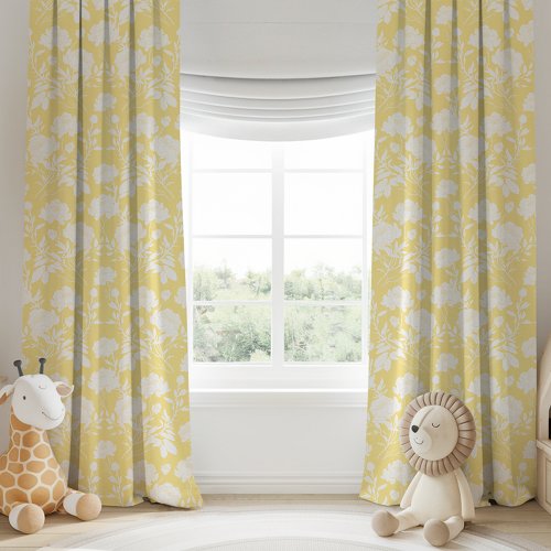 Yellow Peony Floral Pattern Blackout Curtains