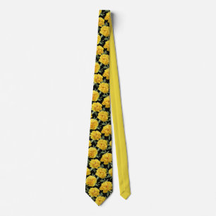Yellow Peony Floral Pattern Neck Tie