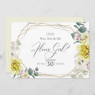 Yellow Peony Flowers Will You Be My Flower Girl Invitation