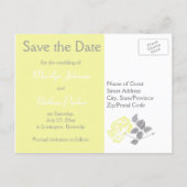 Yellow Peony on White Save the Date Postcard (Back)