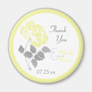 Yellow Peony on White Wedding Favor Magnet