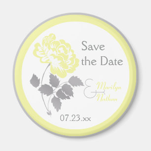 Yellow Peony on White Wedding Favor Magnet