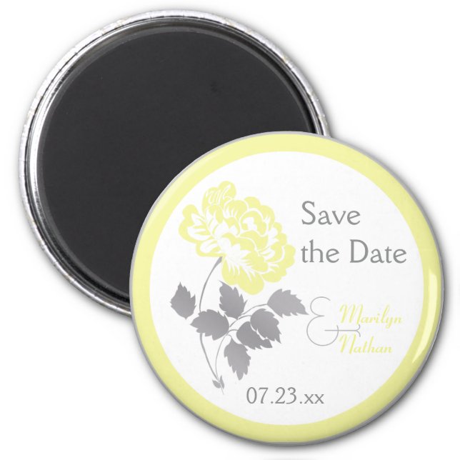 Yellow Peony on White Wedding Favor Magnet (Front)