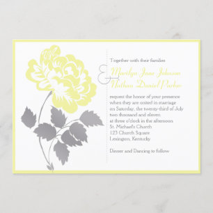 Yellow Peony on White Wedding Invitation