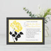 Yellow Peony on White with Charcoal Black Damask Invitation (Standing Front)