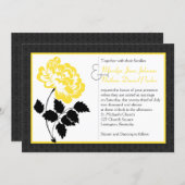 Yellow Peony on White with Charcoal Black Damask Invitation (Front/Back)