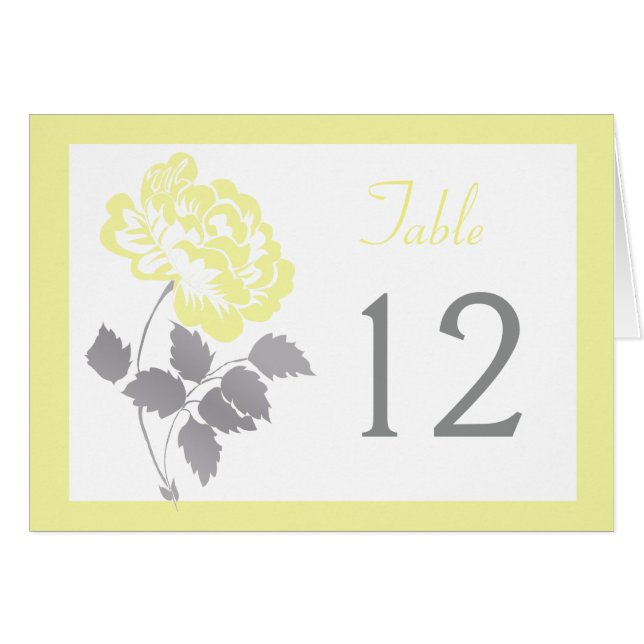 Yellow Peony on White with Gray Table Number (Front Horizontal)