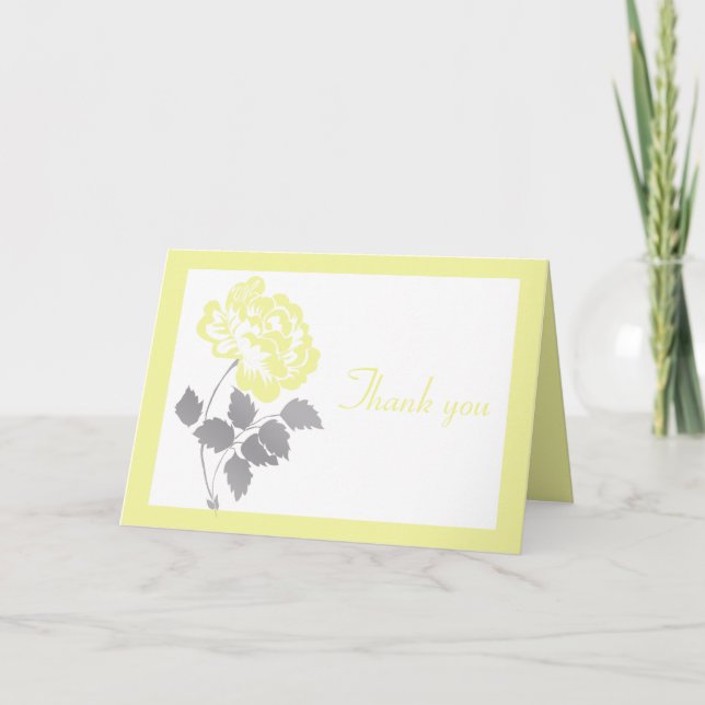 Yellow Peony on White with Gray Thank You Card (Front)