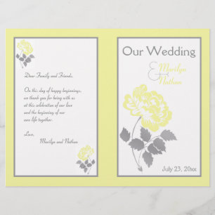 Yellow Peony on White with Gray Wedding Program