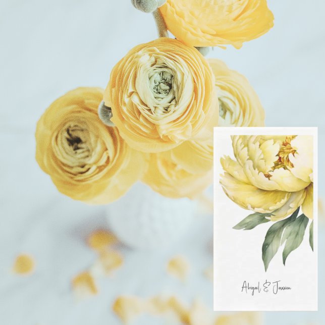 Yellow Peony Personalized Names Wedding Paper Guest Towels (Creator Uploaded)