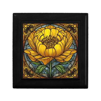 Yellow Peony Stained Glass Gift Box