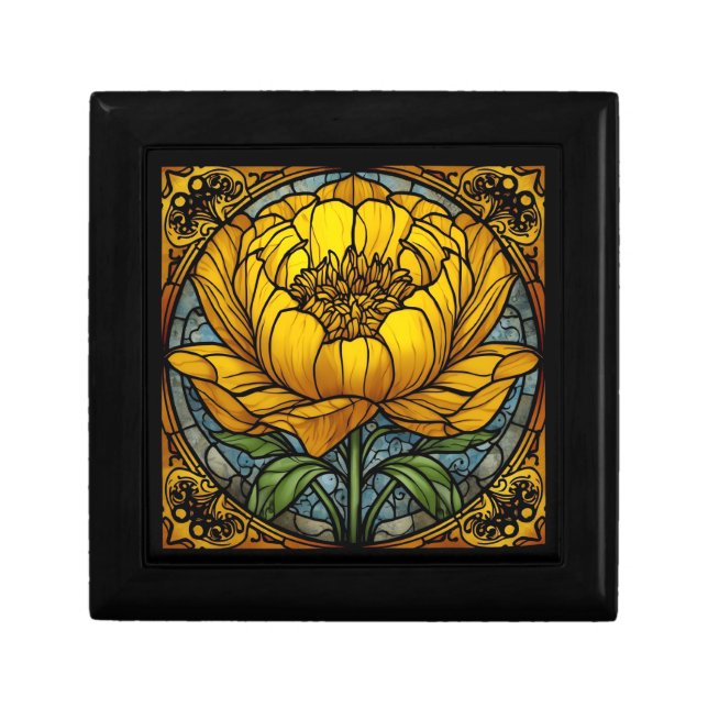 Yellow Peony Stained Glass Gift Box (Front)