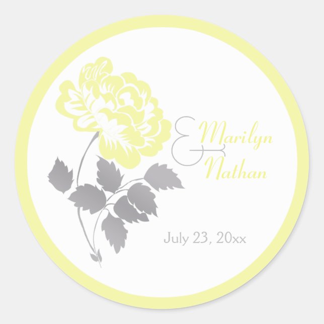 Yellow Peony with Gray and White1.5" Round Sticker (Front)