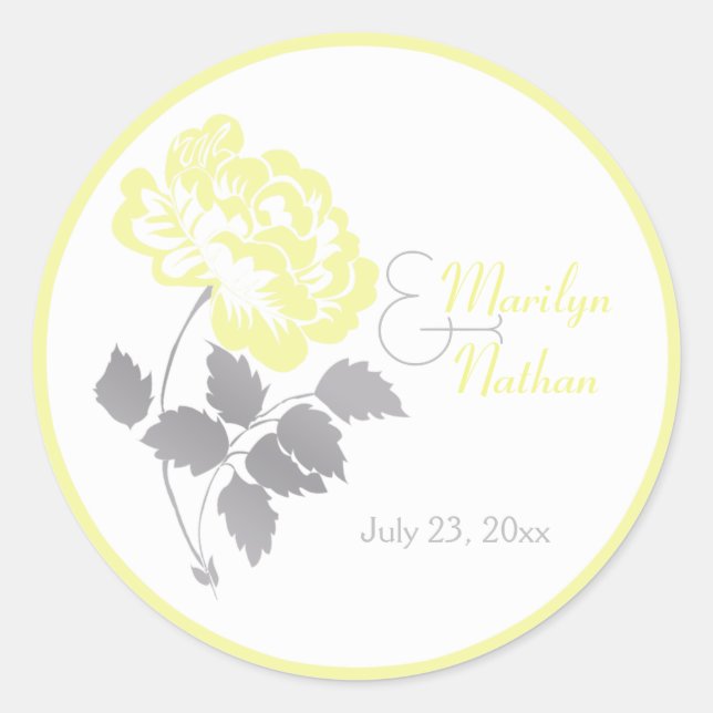Yellow Peony with Gray and White1.5" Round Sticker (Front)