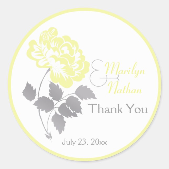 Yellow Peony with Gray and White1.5" Round Sticker (Front)