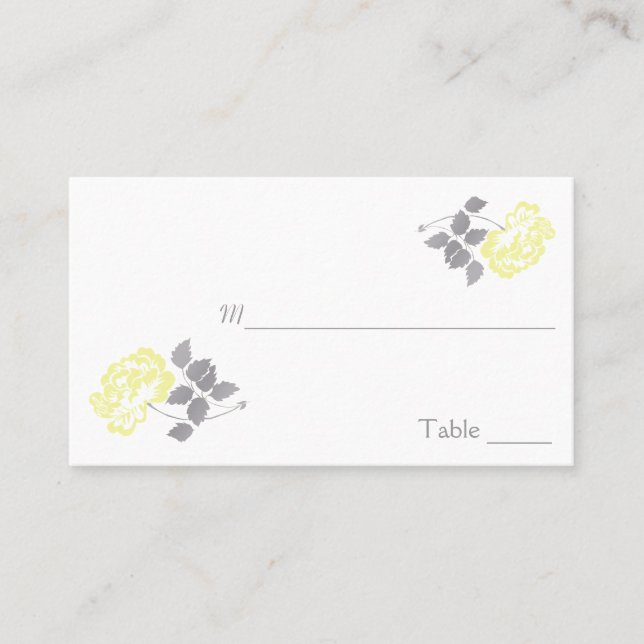 Yellow Peony with White and Gray Placecards (Front)