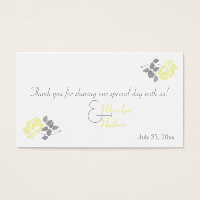 Yellow Peony with White and Gray Wedding Favor Tag (Front)