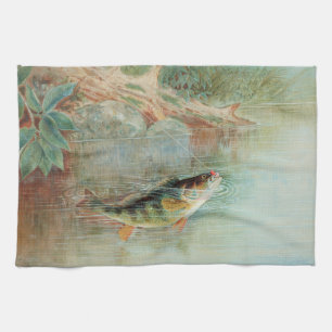 Yellow Perch by S.A. Kilbourne, Vintage Fish Kitchen Towel