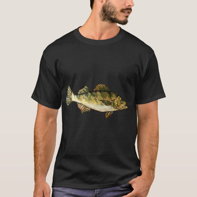 Yellow Perch Fish Drawing T-Shirt (Front)