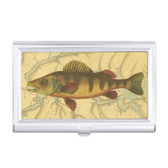 Yellow Perch on Map Case For Business Cards (Front)