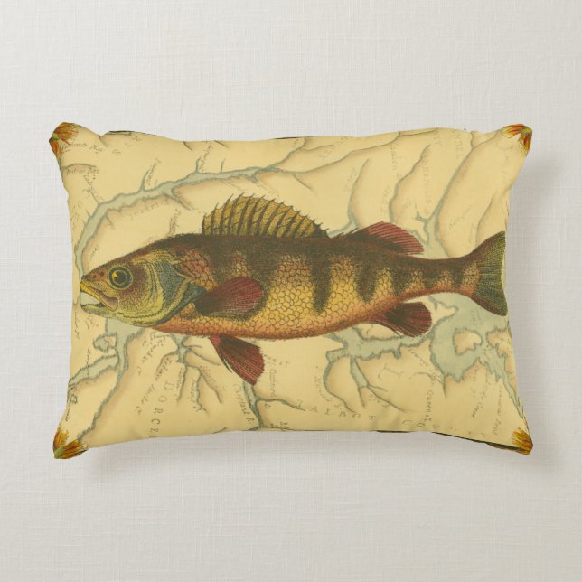 Yellow Perch on Map Decorative Pillow (Front)