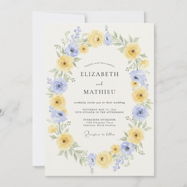 Yellow Periwinkle Ethereal Spring Wedding Invitation (Front)