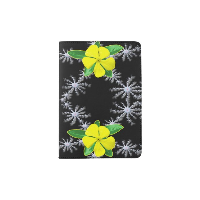 Yellow Periwinkle Fractal Splash Passport Holder (Front)