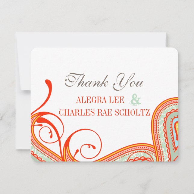 Yellow Persimmon Aqua Mint Typography Thank You Card (Front)