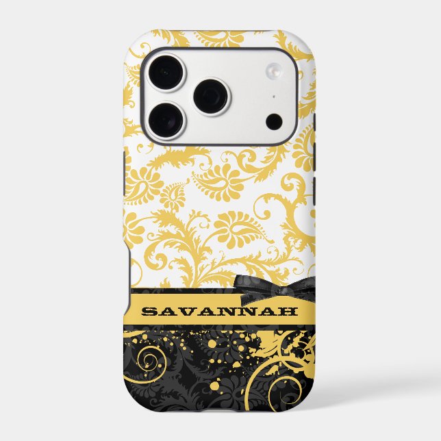Yellow Personalized Damask iPhone 6 case (Back)