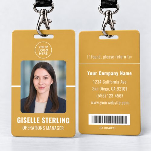 Yellow Personalized Employee Bar Code ID Card Badge
