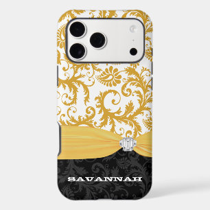 Yellow Personalized Faux Rhinestone Damask iPhone iPhone 17 Pro Max Case