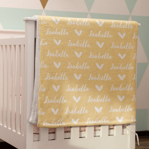Yellow Personalized Name Blanket with Hearts