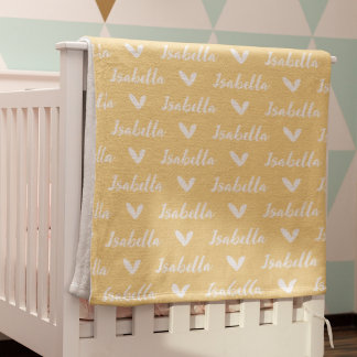 Yellow Personalized Name Blanket with Hearts