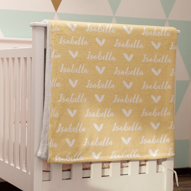 Yellow Personalized Name Blanket with Hearts (Creator Uploaded)