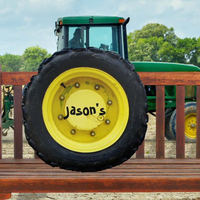 yellow personalized name tractor wheel tire round pillow (Creator Uploaded)
